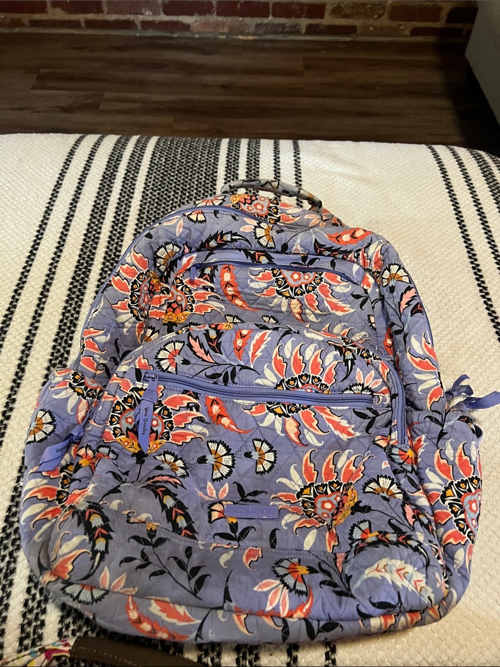Vera Bradley Lavender Floral Quilted Backpack with Orange Accents